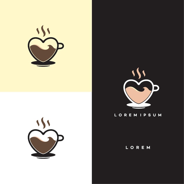 Vector coffee love logo, mug in love shape logo, chocolate love logo designs