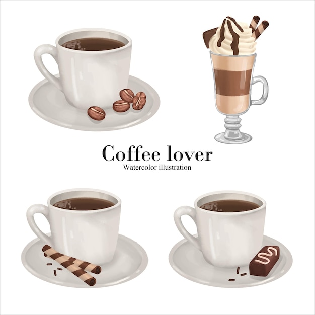 Coffee lover coffee mug watercolor vector illustration