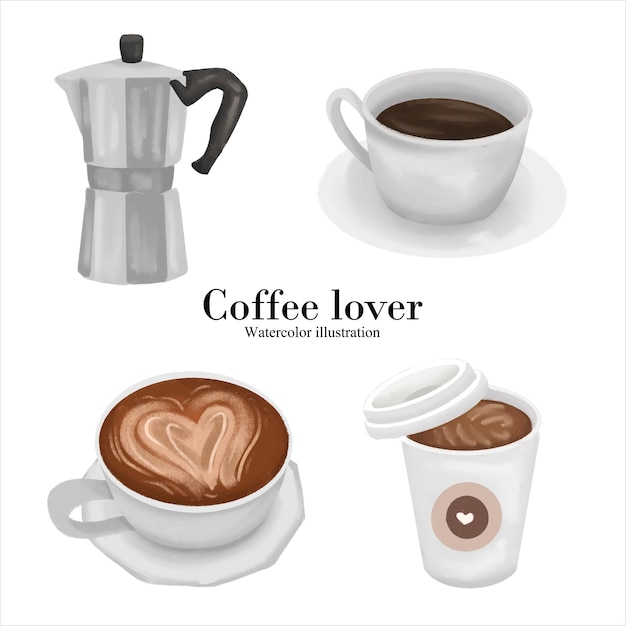 Coffee lover coffee mug watercolor vector illustration