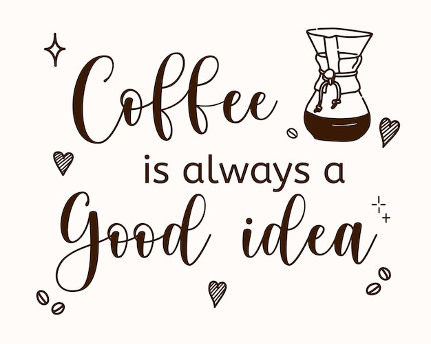 Coffee Lover quote printing Inspirational friends Coffee is always a good idea Hand lettering