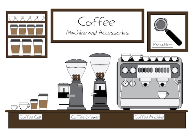 Vector coffee machine and accessories vector design