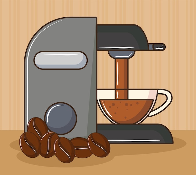 Vector coffee machine and beans