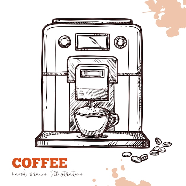 Coffee machine black hand drawn sketch