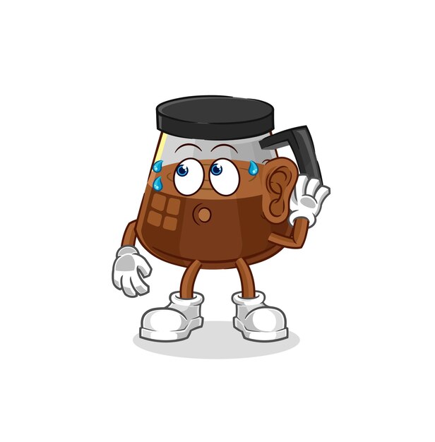 Coffee machine eavesdropping vector cartoon character