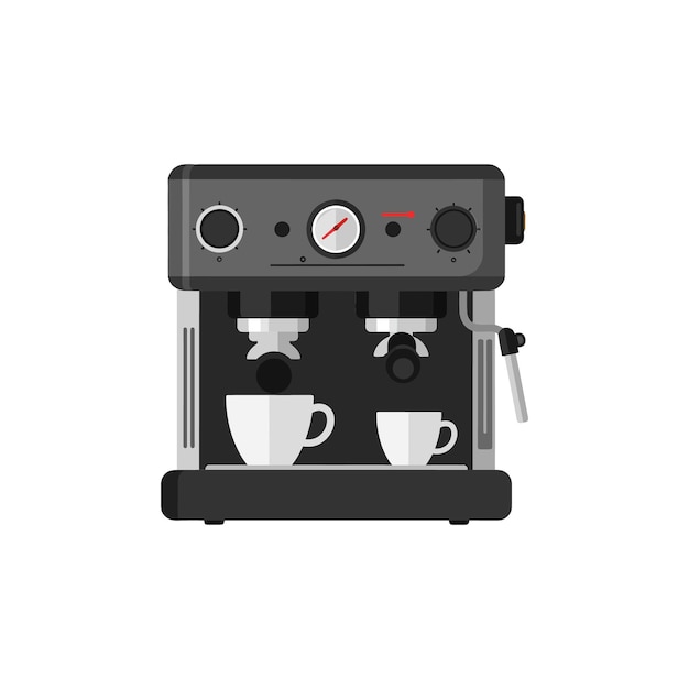 2つのカップと詳細なベクトルアートを持つフラットデザインのコーヒーマシン