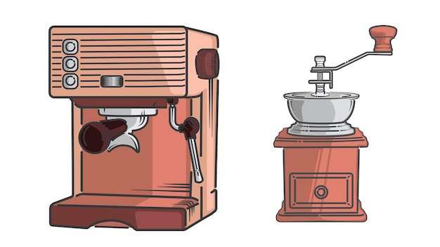 Vector coffee machine and manual grinder