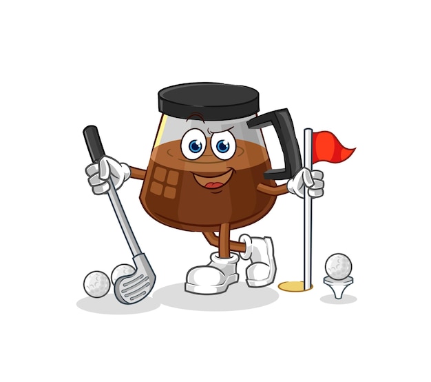 Vector coffee machine playing golf vector cartoon character