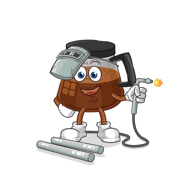 Coffee machine welder mascot cartoon vector