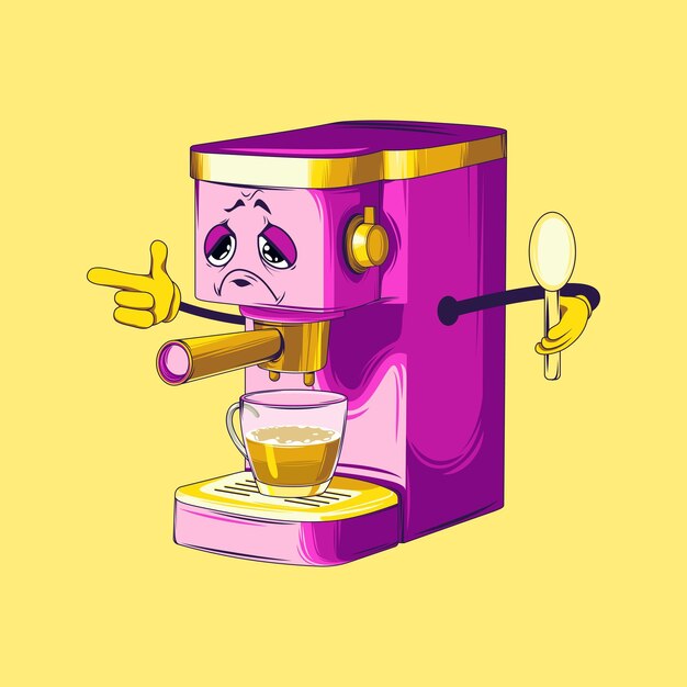 Vector coffee maker cartoon character espresso coffee maker vector