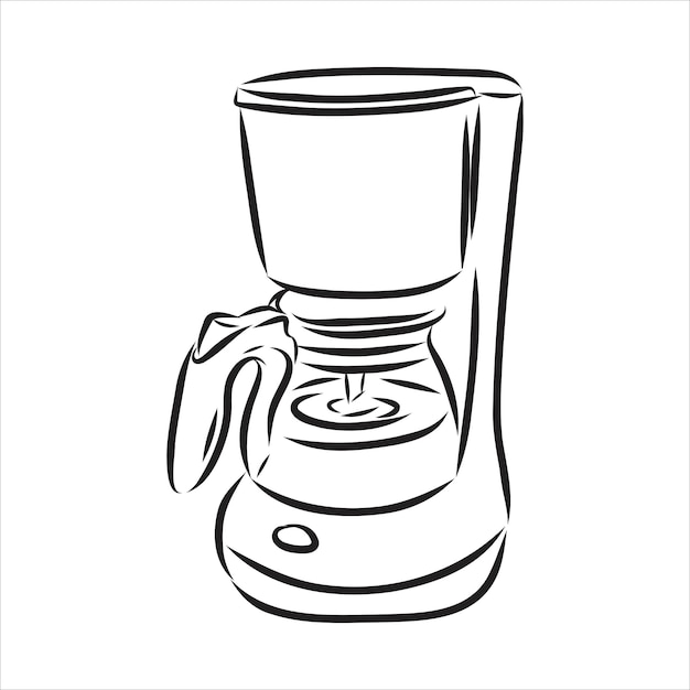 컵 커피 메이커 흰색 배경에 그려진 커피 메이커와 컵 손 커피 메이커와 컵