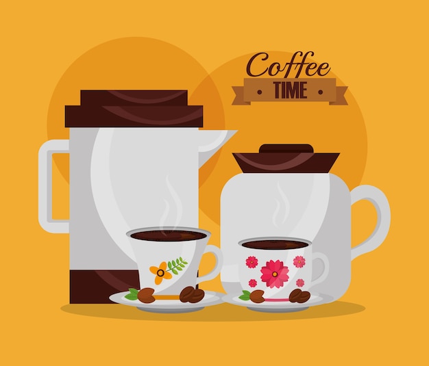 coffee makers and cups and seeds kitchenware floral 