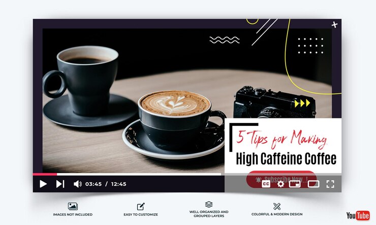 Vector coffee making youtube thumbnail template vector premium