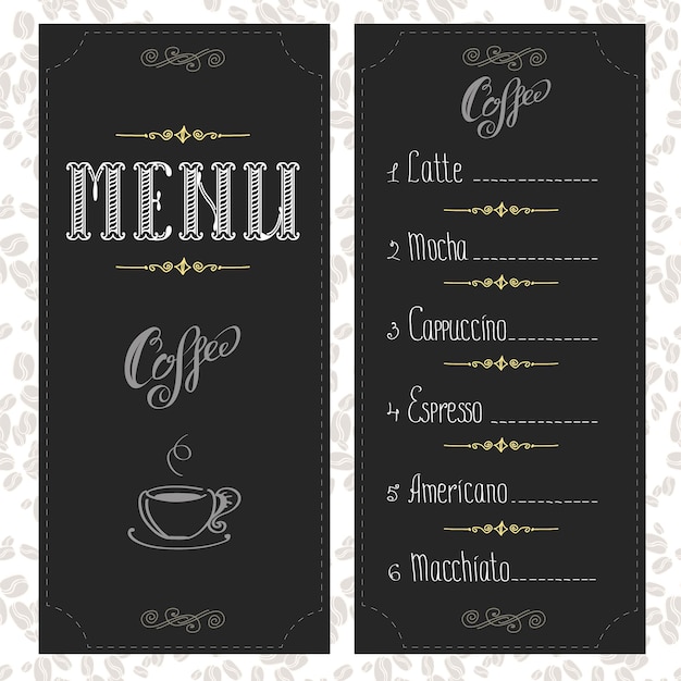 coffee menu card for different types of coffee vector illustration