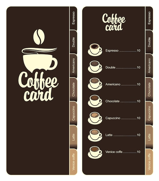 coffee menu card for different types of coffee