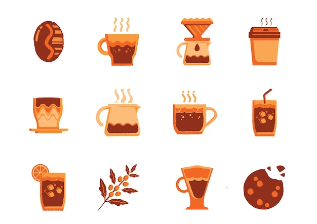 Coffee menu icon set with espresso coffee, drip and milk coffee.