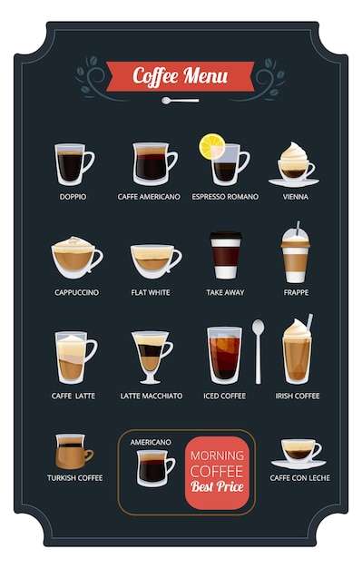 Vector coffee menu template cafe vertical print design