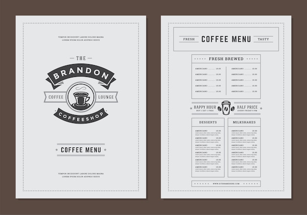 Vector coffee menu template design flyer for bar or cafe