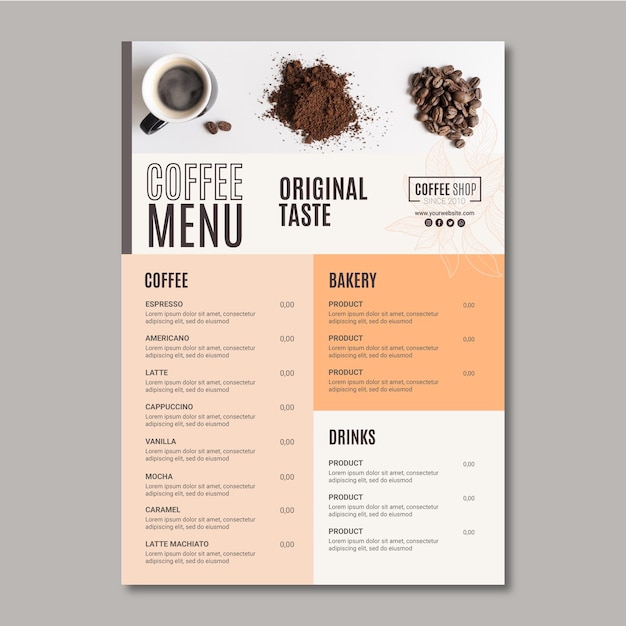 Modello di menu del caffè