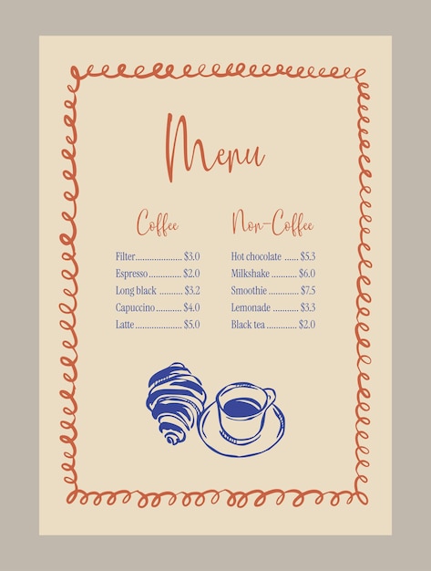 コーヒーメニューのテンプレート