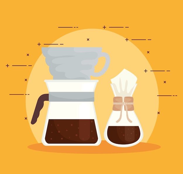 Vector coffee methods, chemex and pour over  design