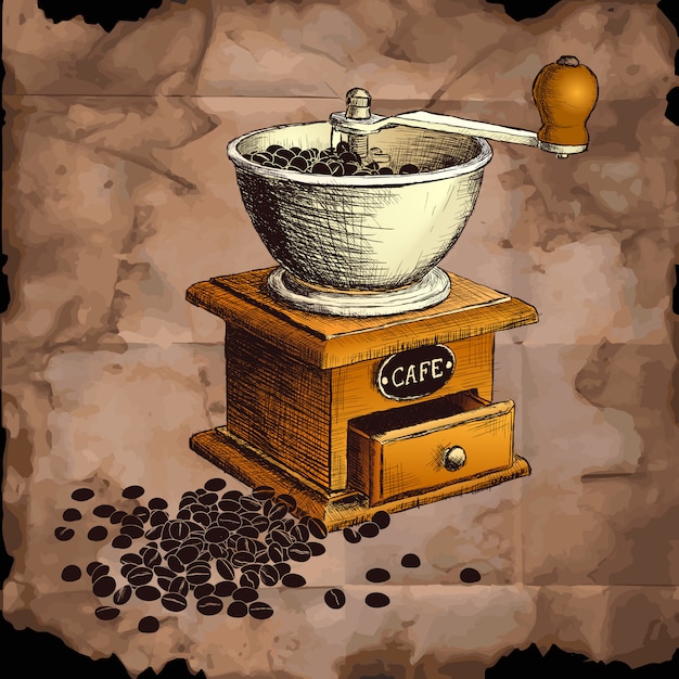 Coffee mill. Hand drawn illustration.