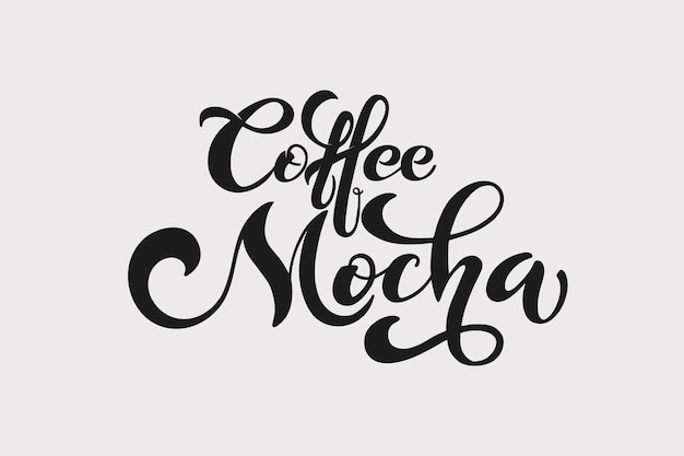 Logo del caffè mocha tipi di caffè lettere scritte a mano elementi di progettazione modello e concetto per il menu del caffè reklama della caffetteria illustrazione vettoriale