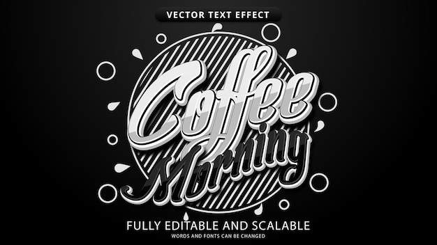 コーヒーの朝のテキスト効果落書きスタイルの編集可能なepsファイル