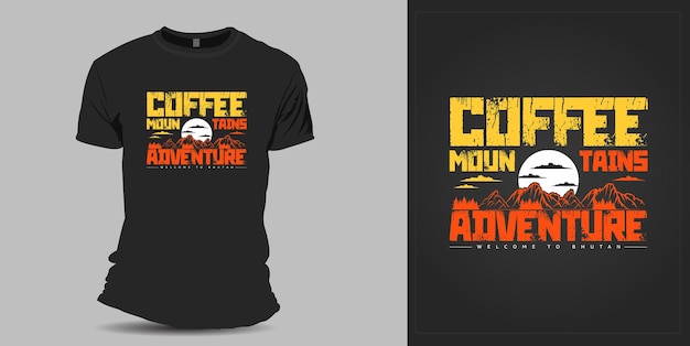 Красочный дизайн для футболки Coffee Mountains Adventure