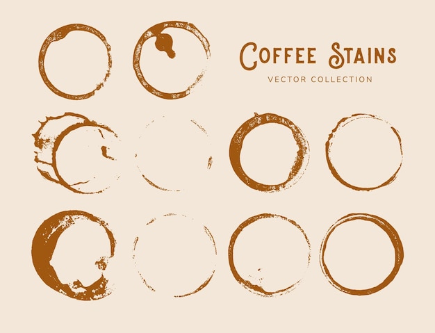 Coffee mug stain in circle shape vector collection set