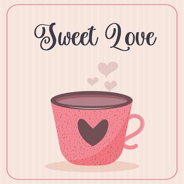 Coffee mug with heart lollipop marshmallow and hearts Cute hot drink isolated on white background