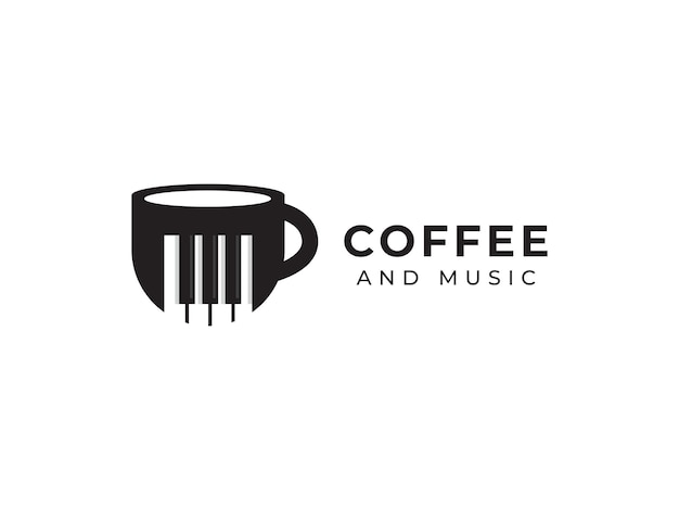 Illustrazioni della tazza del concetto di design del logo del caffè e della musica