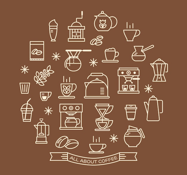 Vector coffee outline icons set