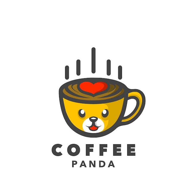 Coffee panda logo with a yellow cup and a heart on the top