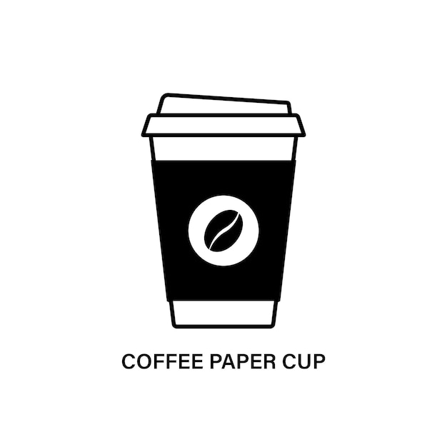 Coffee paper cup icon with bean symbol in flat line style on white. vector illustration