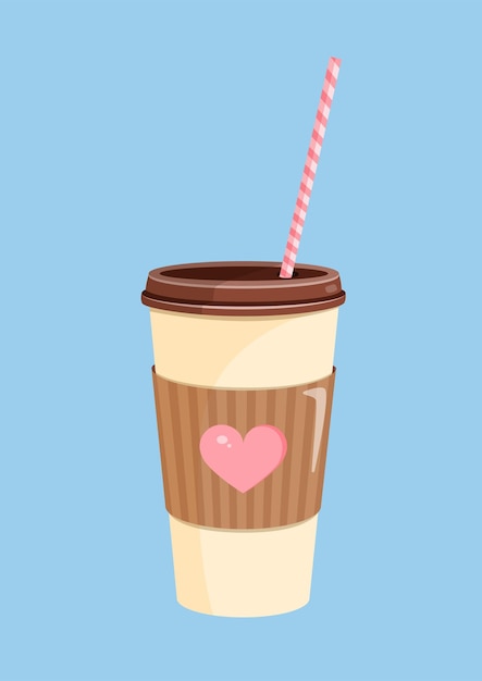 Coffee paper cup with heart for postcard textile decor poster banner Vector illustration