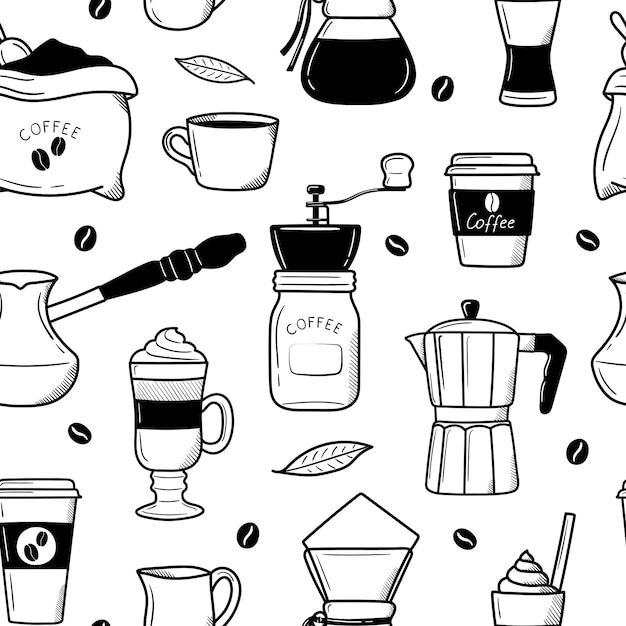 Coffee pattern. doodle style, sketch