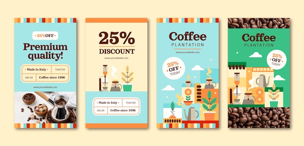 Vector coffee plantation instagram stories template