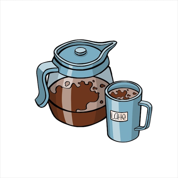 Coffee pot and cup of black coffee vector