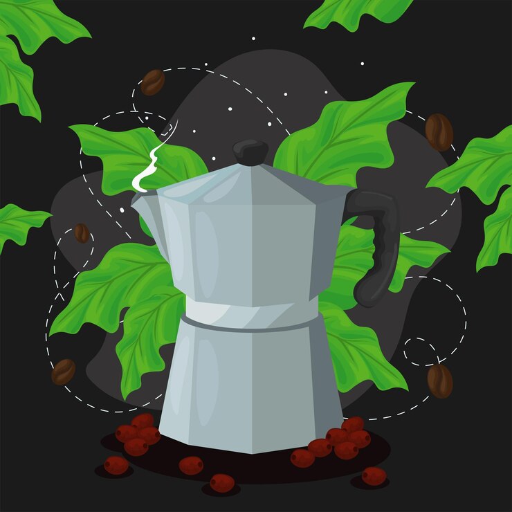 Vector coffee pot and leaves