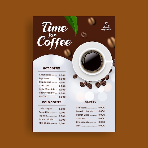 Coffee price menu flyer and drink menu print template design