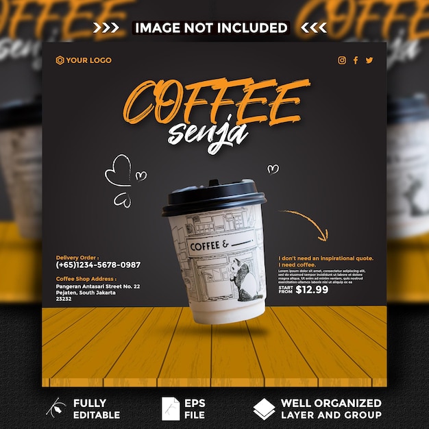 Coffee promotion flyer social media template