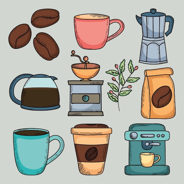 Progettazione dell'illustrazione delle icone relative al caffè