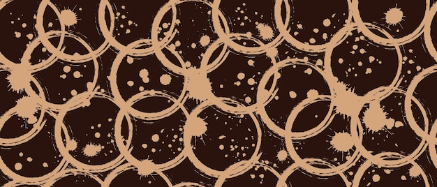 Coffee rings seamless pattern with coffee drops and splashes vector