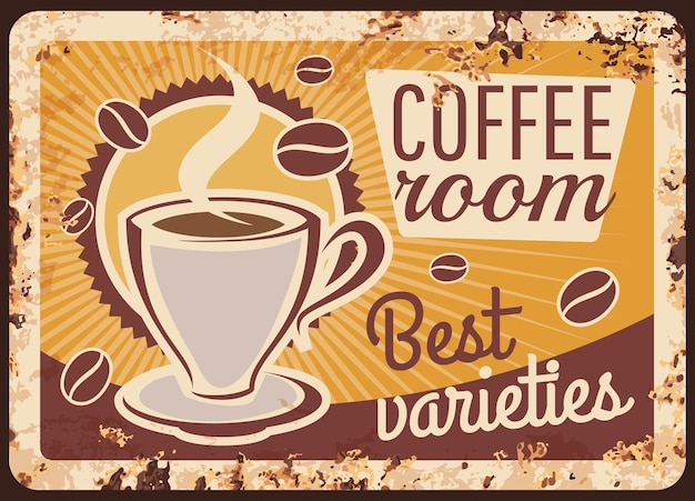 Vector coffee room espresso shot rusty metal vector plate