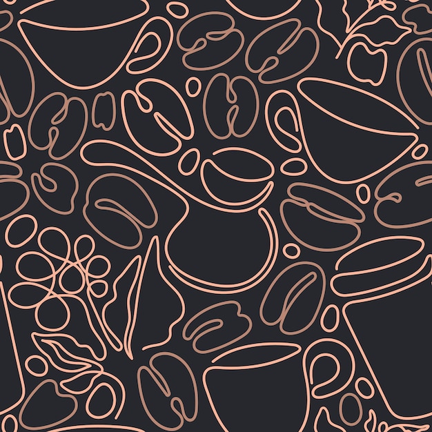 Vector coffee seamless pattern graphic nature branch foliage bean grain cup art single line