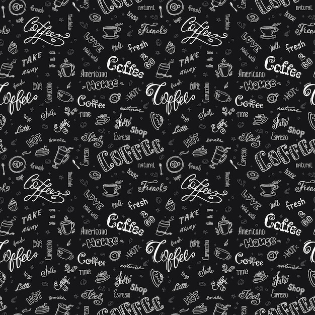 Coffee seamless pattern hand drawn background vector illustration