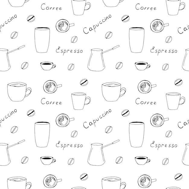 Vector coffee seamless pattern vector doodle illustration sketch