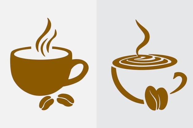 coffee set bundle simple line art logo icon premium vector