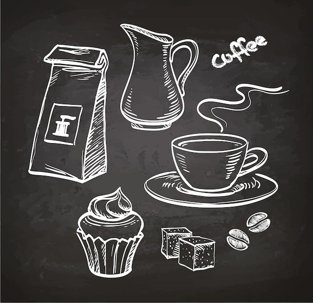 Coffee set on chalkboard