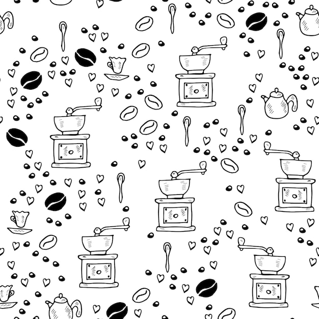 Coffee set doodle seamless 21